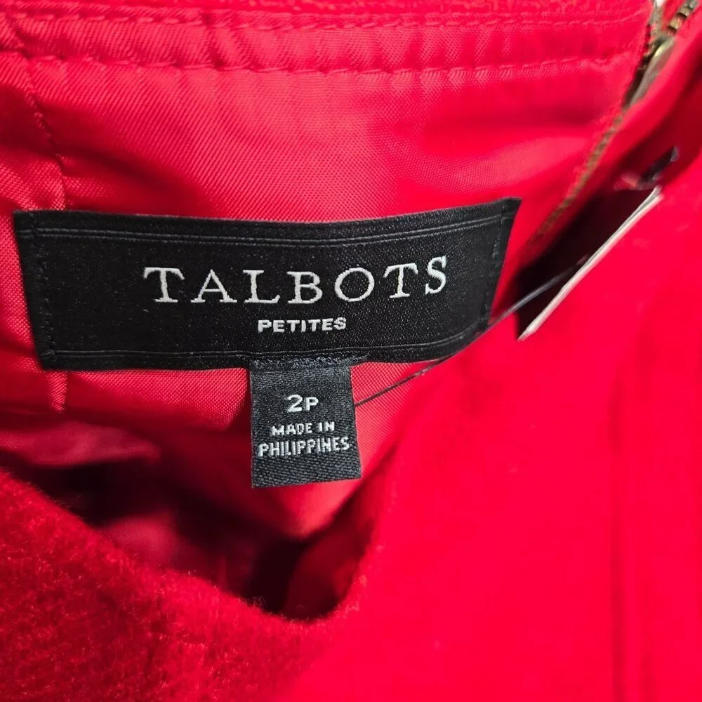 Talbots Petites Skirt Red Size 2P Fully Lined Wool Blend Back Zip Pockets Office